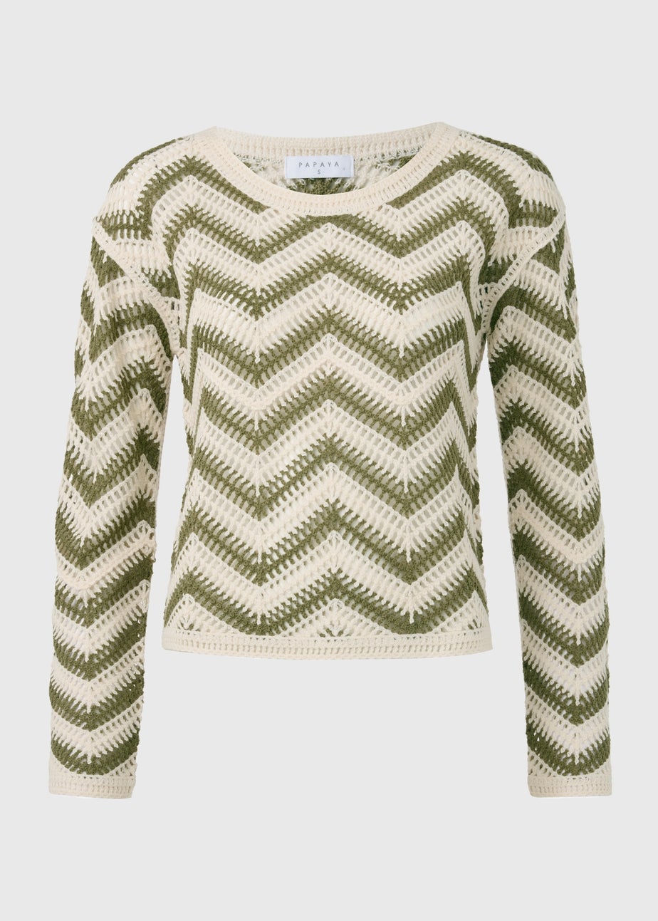 Khaki Zig Zag Crochet Jumper