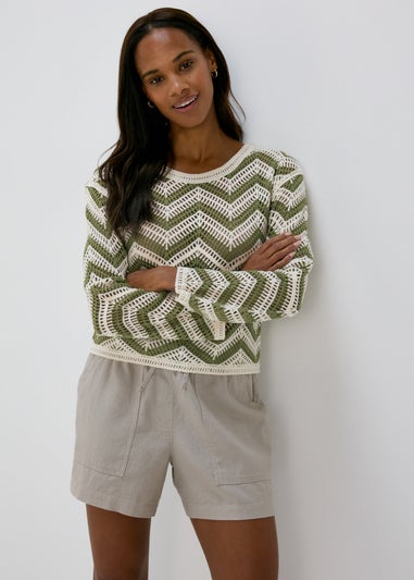 Khaki Zig Zag Crochet Jumper