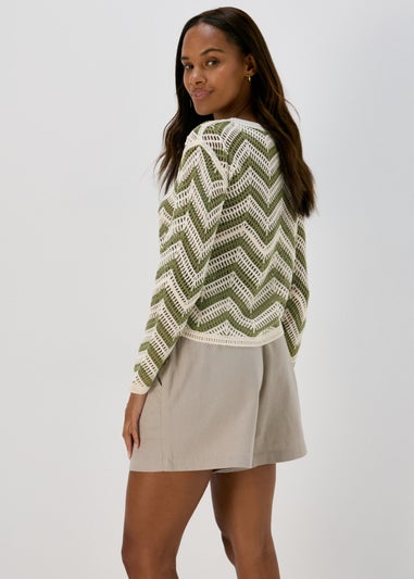 Khaki Zig Zag Crochet Jumper