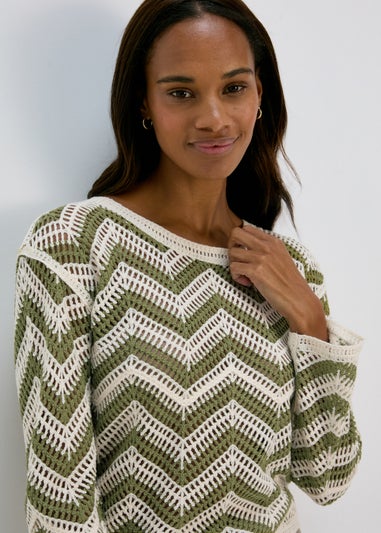 Khaki Zig Zag Crochet Jumper