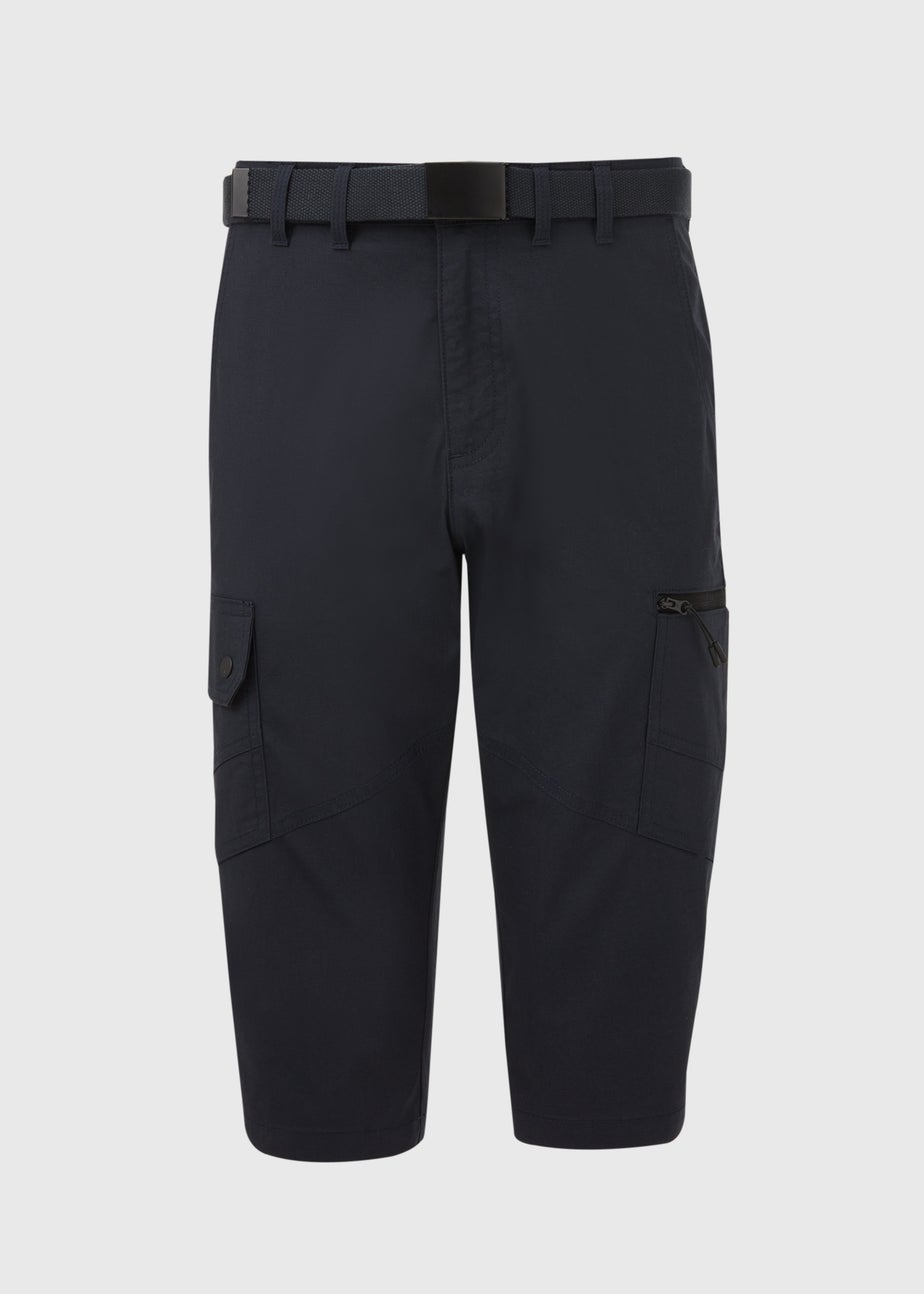 Navy 3/4 Belted Cargo Shorts