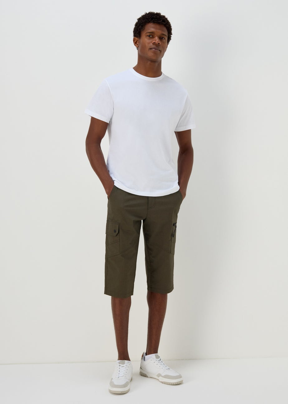 Khaki 3/4 Belted Cargo Shorts