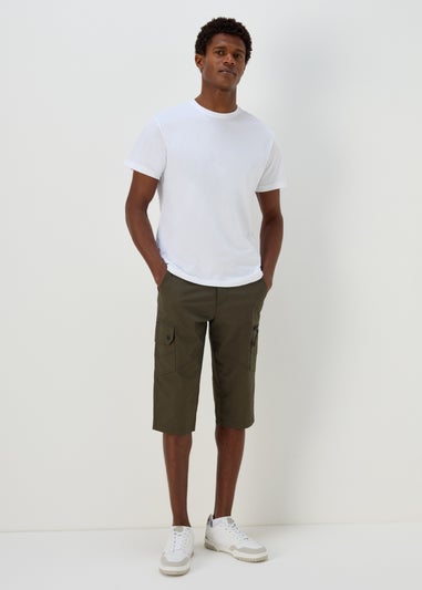 Khaki 3/4 Belted Cargo Shorts