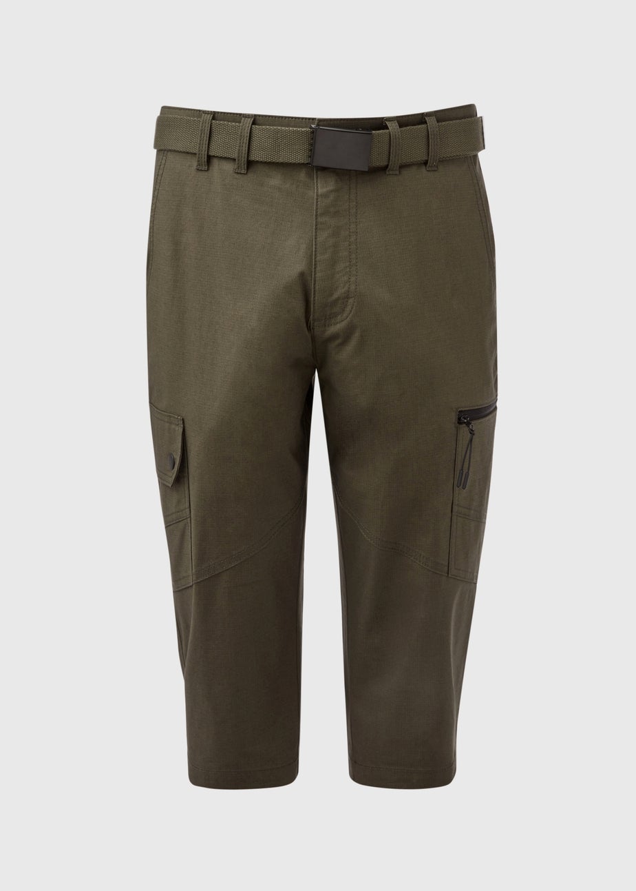 Khaki 3/4 Belted Cargo Shorts