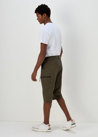 Khaki 3/4 Belted Cargo Shorts
