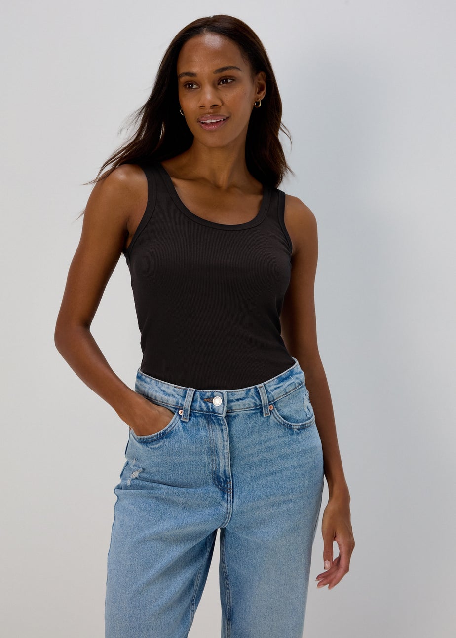 Black Ribbed Jersey Scoop Neck Vest