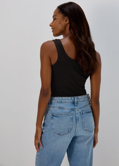 Black Ribbed Jersey Scoop Neck Vest