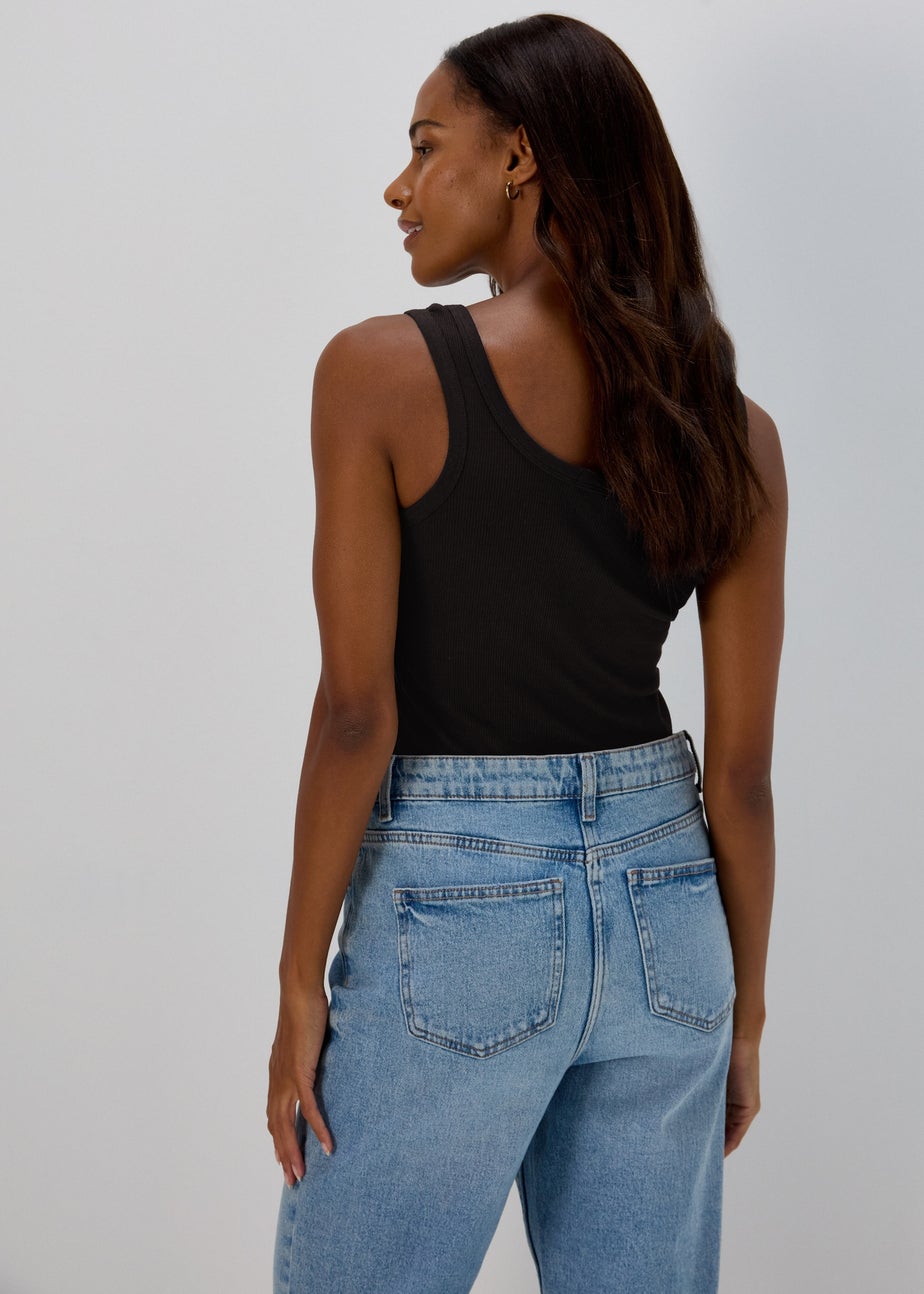 Black Ribbed Jersey Scoop Neck Vest