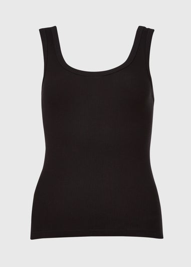 Black Ribbed Jersey Scoop Neck Vest