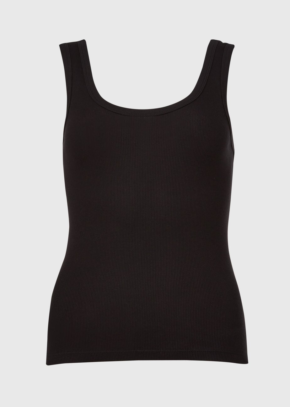 Black Ribbed Jersey Scoop Neck Vest
