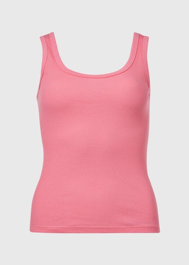 Pink Scoop Neck Ribbed Jersey Vest