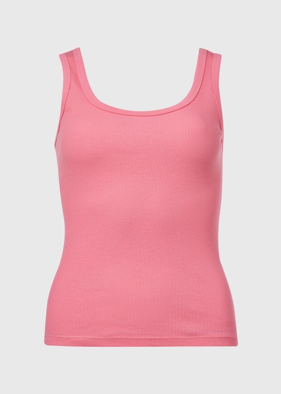 Pink Scoop Neck Ribbed Jersey Vest