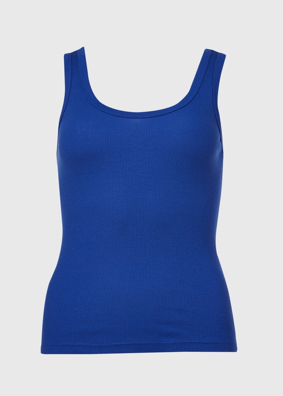 Blue Scoop Neck Jersey Ribbed Vest