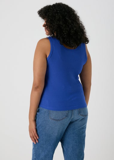 Blue Scoop Neck Jersey Ribbed Vest
