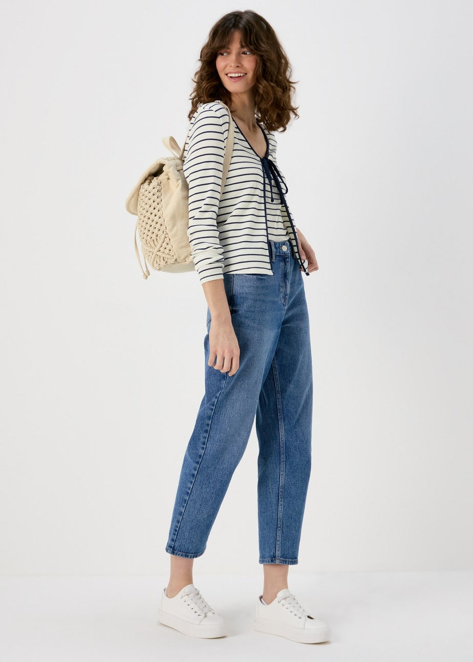 White & Navy 2 in 1 Stripe Top