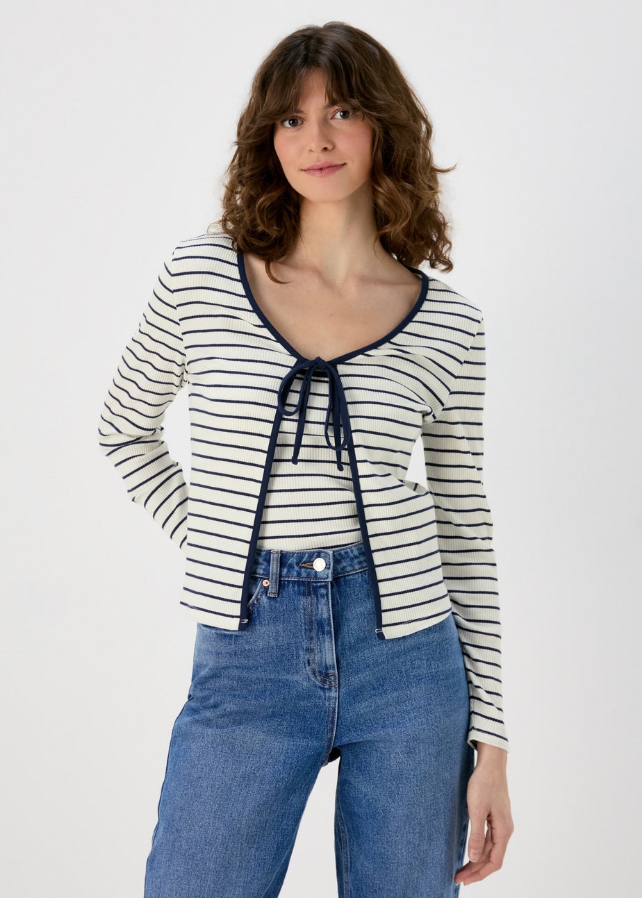 White & Navy 2 in 1 Stripe Top