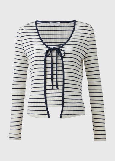 White & Navy 2 in 1 Stripe Top