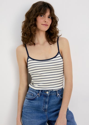 White & Navy 2 in 1 Stripe Top