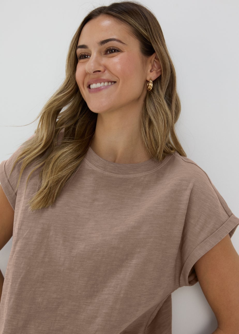 Beige Relaxed Plain T-Shirt