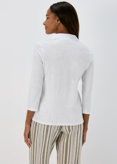 Papaya White 3/4 Sleeve Polo Top