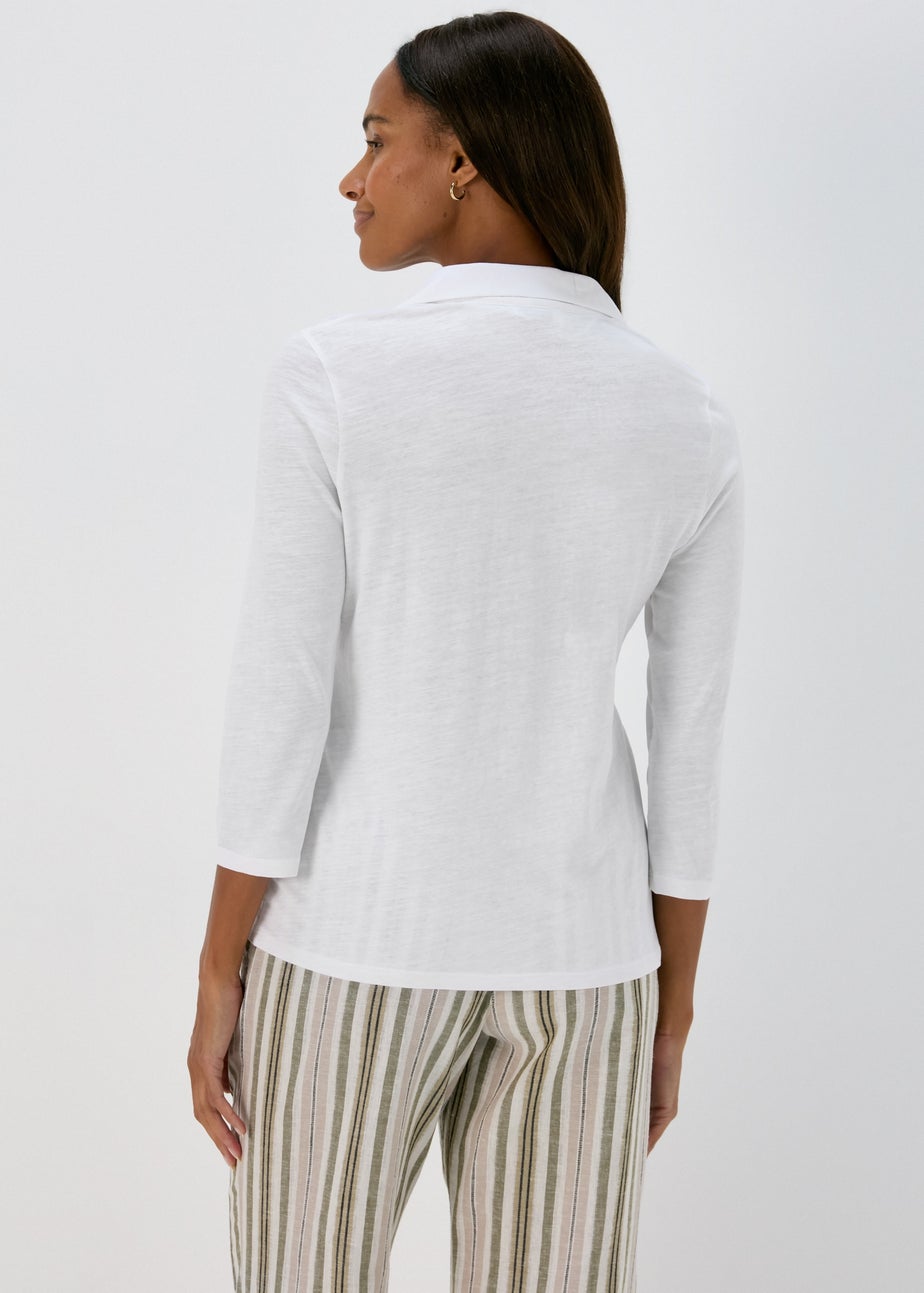 Papaya White 3/4 Sleeve Polo Top