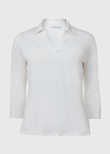 Papaya White 3/4 Sleeve Polo Top