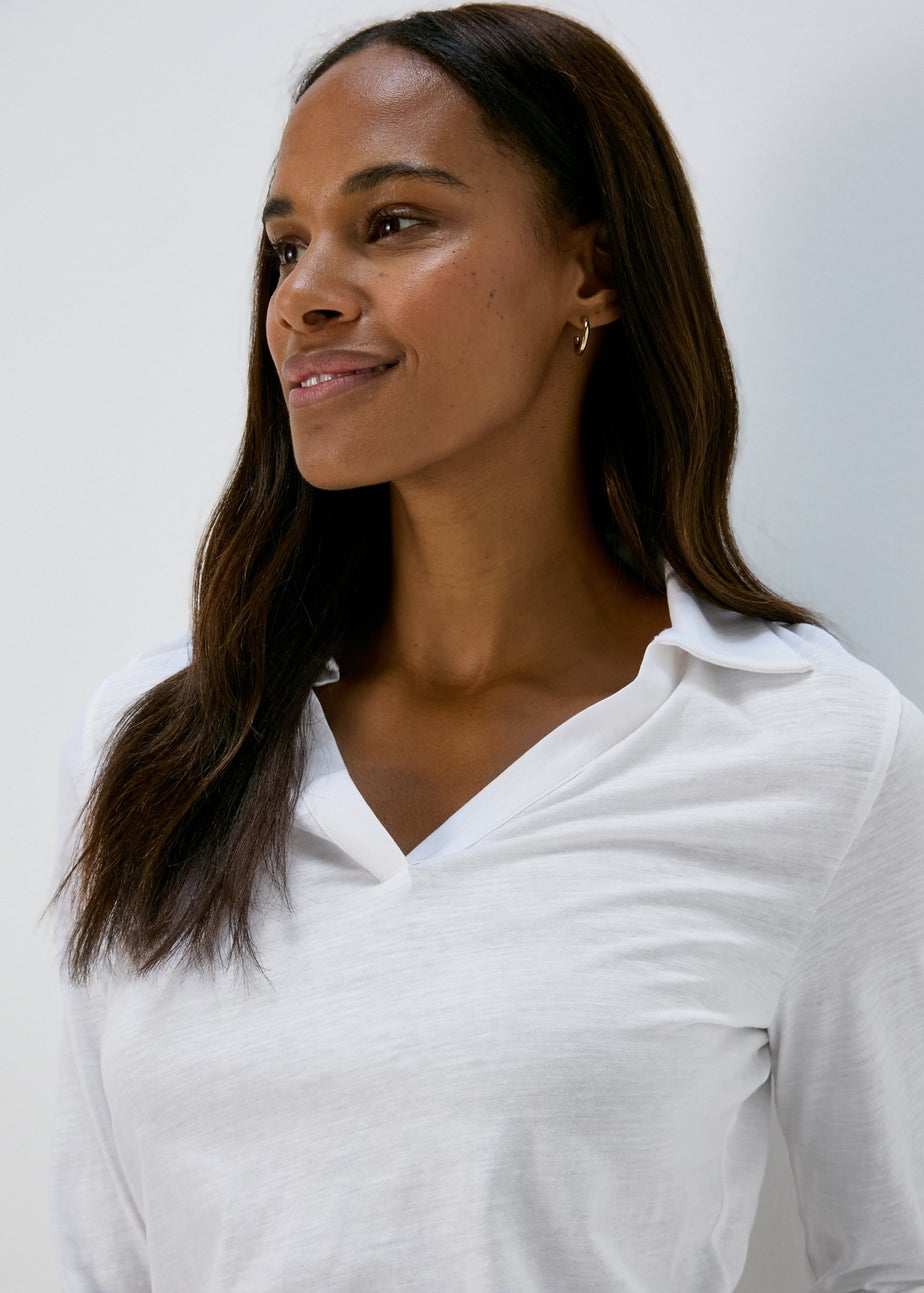 Papaya White 3/4 Sleeve Polo Top