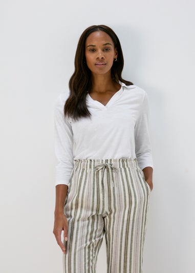 Papaya White 3/4 Sleeve Polo Top