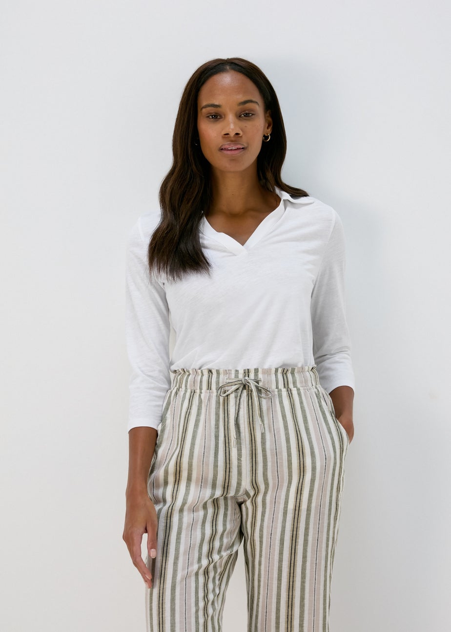 Papaya White 3/4 Sleeve Polo Top