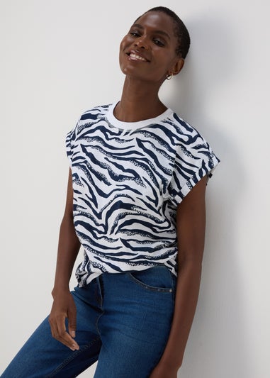 Navy & White Zebra Print Relaxed T-Shirt