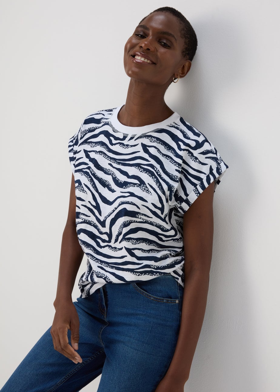 Navy & White Zebra Print Relaxed T-Shirt