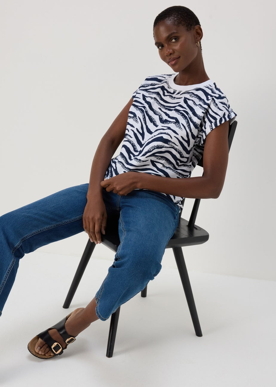 Navy & White Zebra Print Relaxed T-Shirt