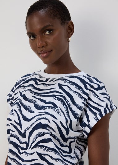 Navy & White Zebra Print Relaxed T-Shirt