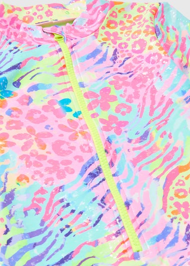 Girls Multicoloured Zebra Print Zip Swimsuit (6-13yrs)