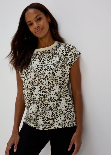 Beige Animal Print Relaxed T-Shirt