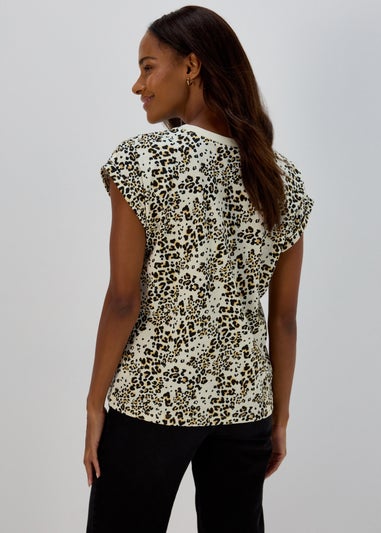 Beige Animal Print Relaxed T-Shirt