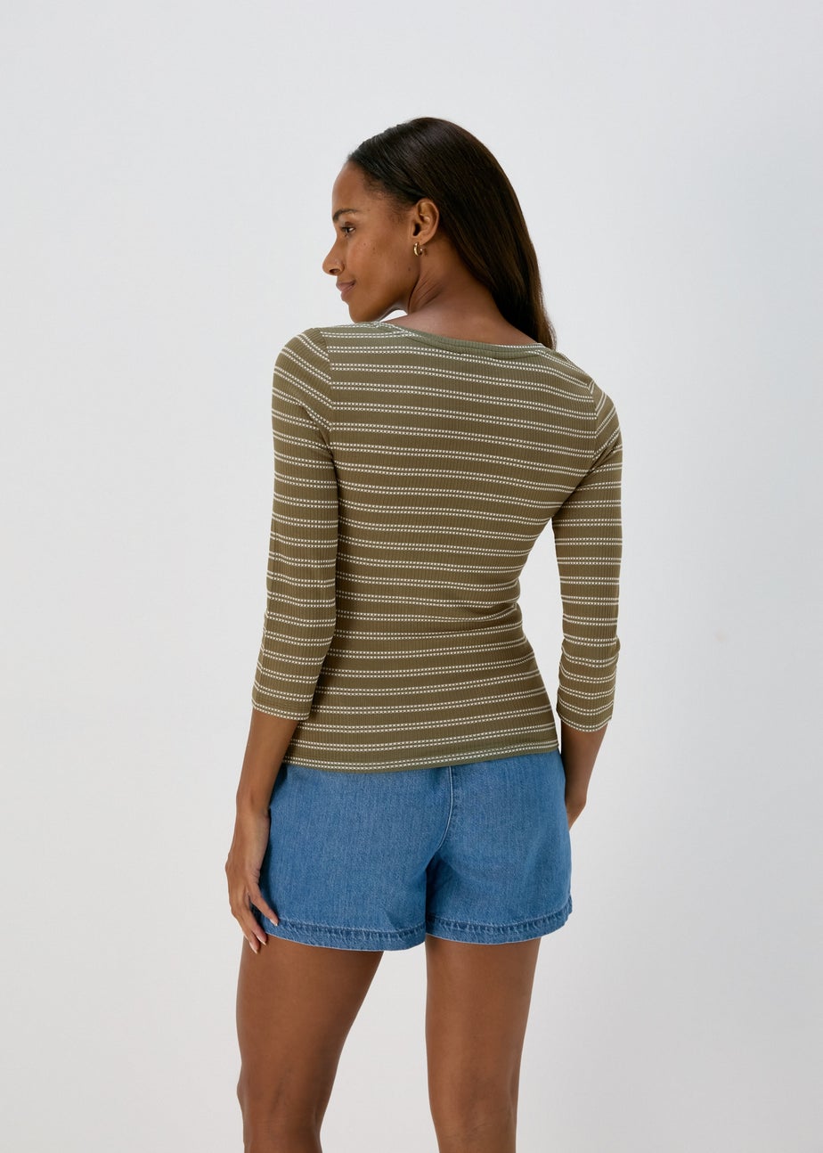 Papaya Khaki 3/4 Sleeve Stripe T-Shirt