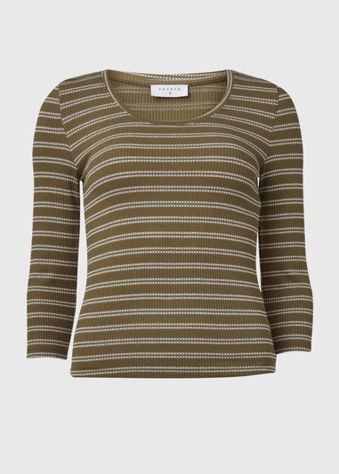 Papaya Khaki 3/4 Sleeve Stripe T-Shirt