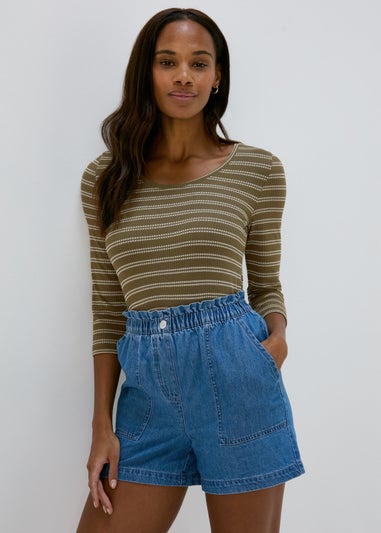 Papaya Khaki 3/4 Sleeve Stripe T-Shirt