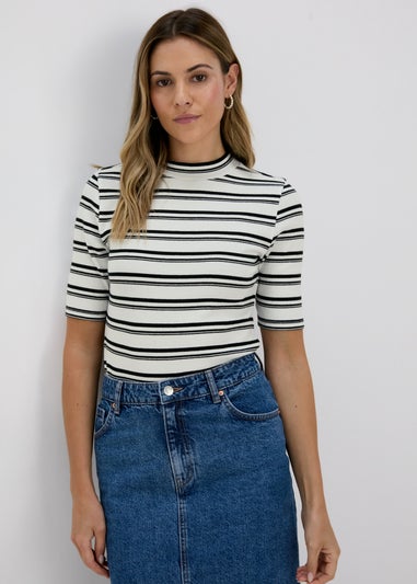 Papaya White & Black Stripe High Neck T-Shirt