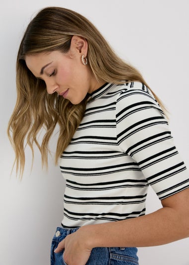 Papaya White & Black Stripe High Neck T-Shirt