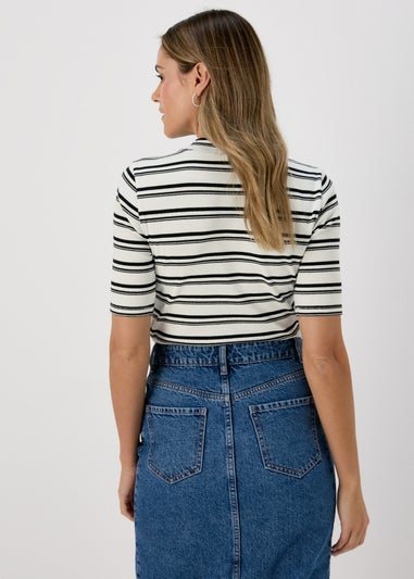 Papaya White & Black Stripe High Neck T-Shirt