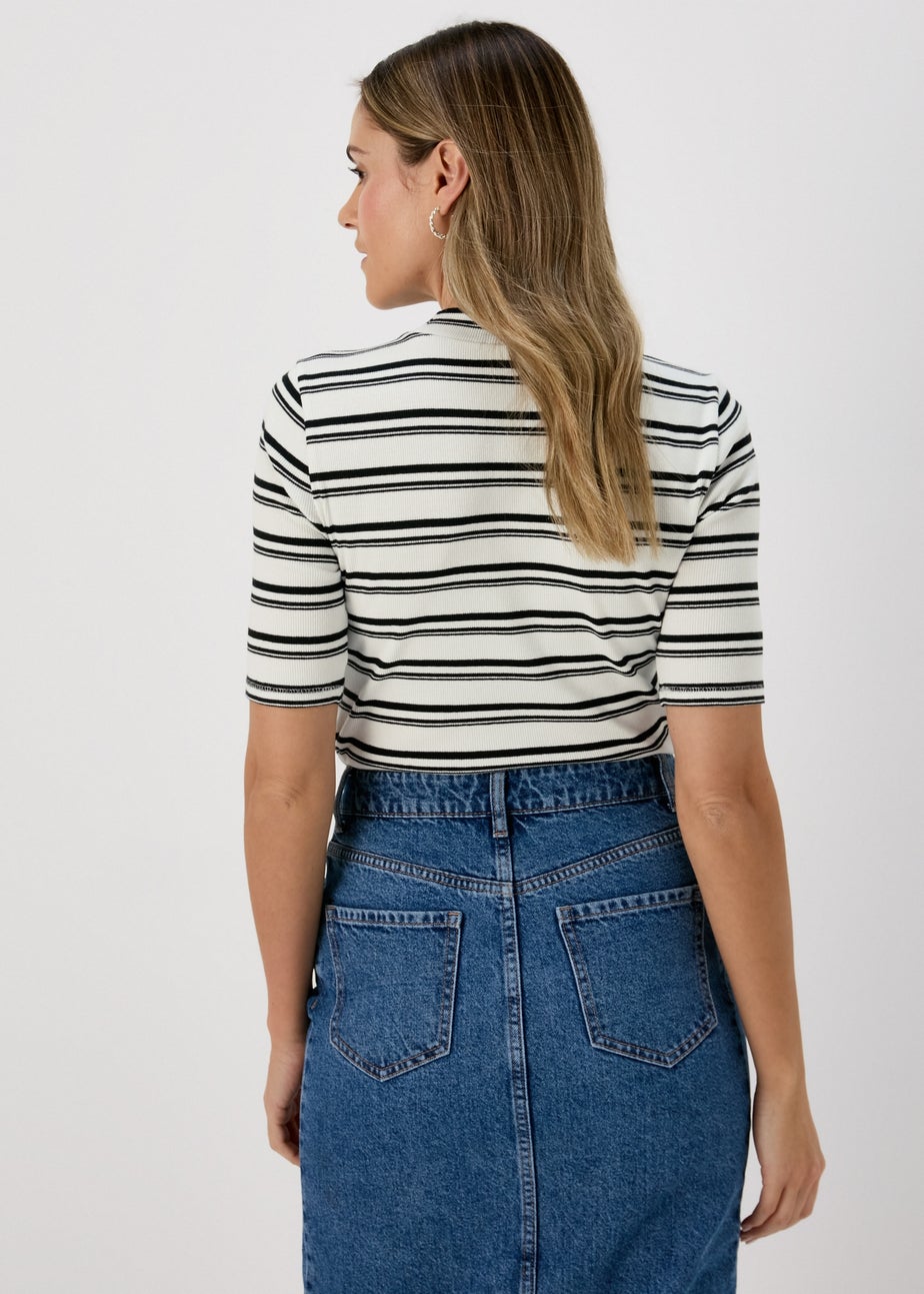 Papaya White & Black Stripe High Neck T-Shirt
