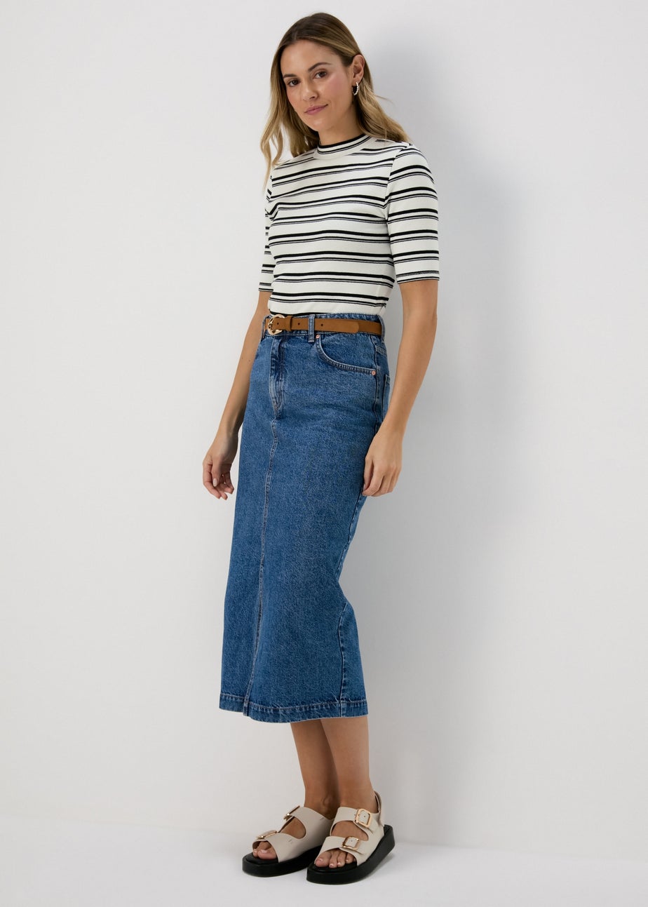 Papaya White & Black Stripe High Neck T-Shirt