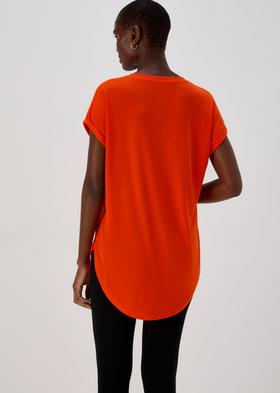 Orange Longline Plain T-Shirt