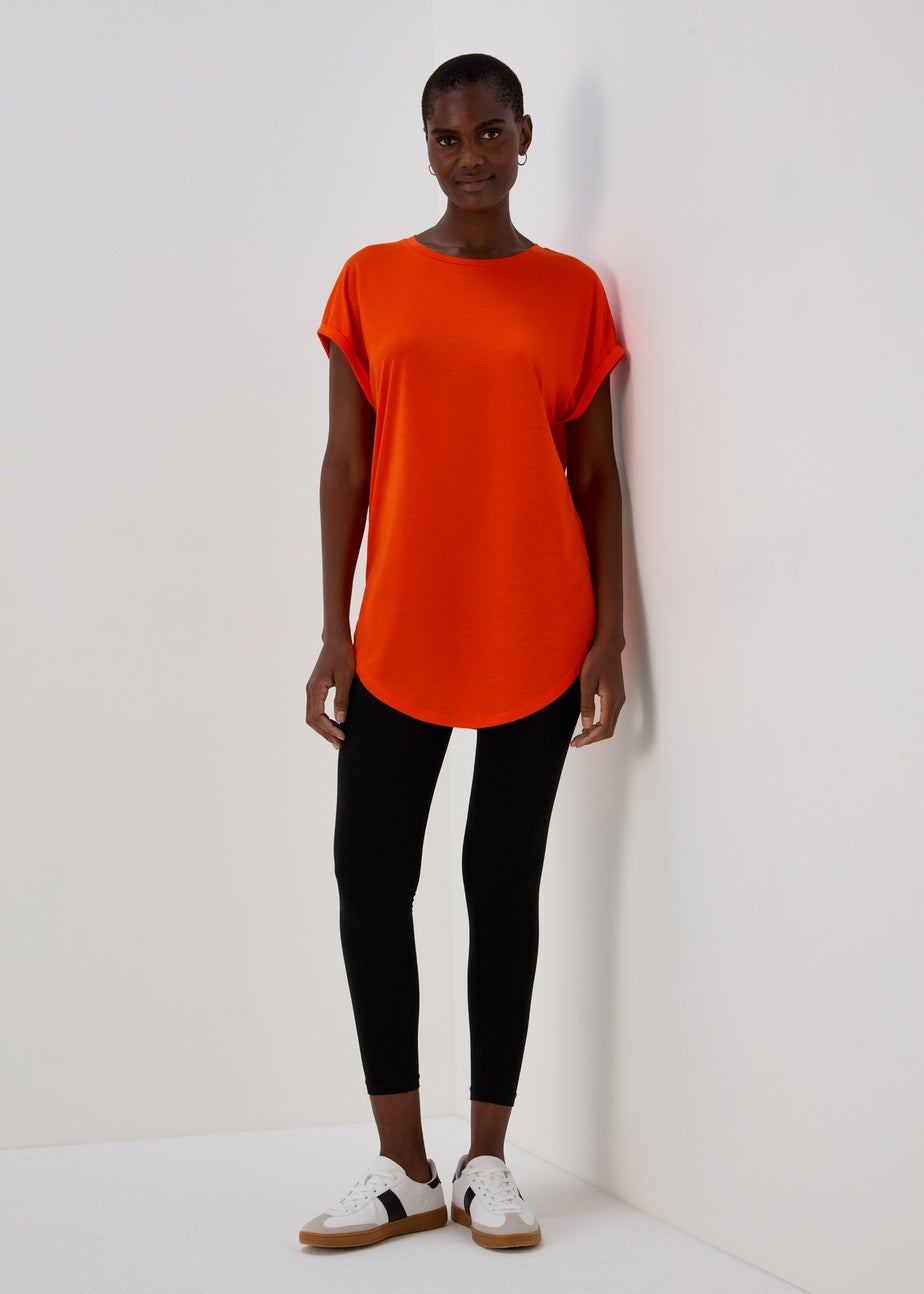 Orange Longline Plain T-Shirt