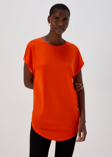 Orange Longline Plain T-Shirt