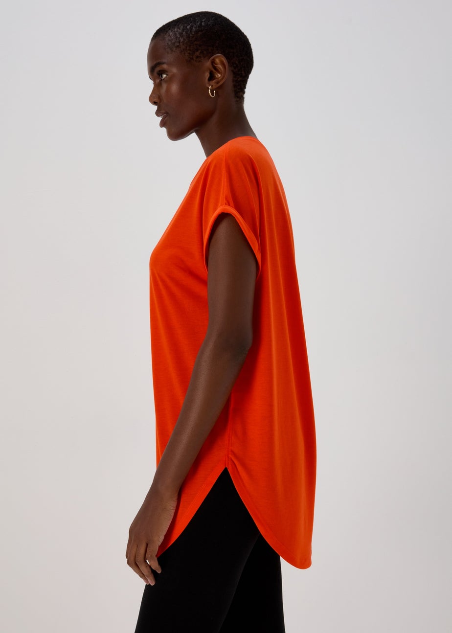 Orange Longline Plain T-Shirt