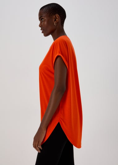 Orange Longline Plain T-Shirt