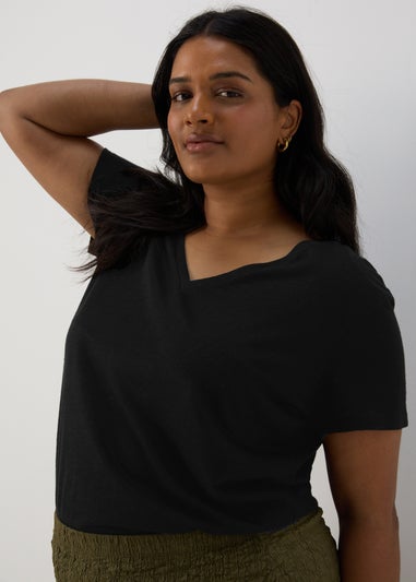 Black Plain V Neck T-Shirt